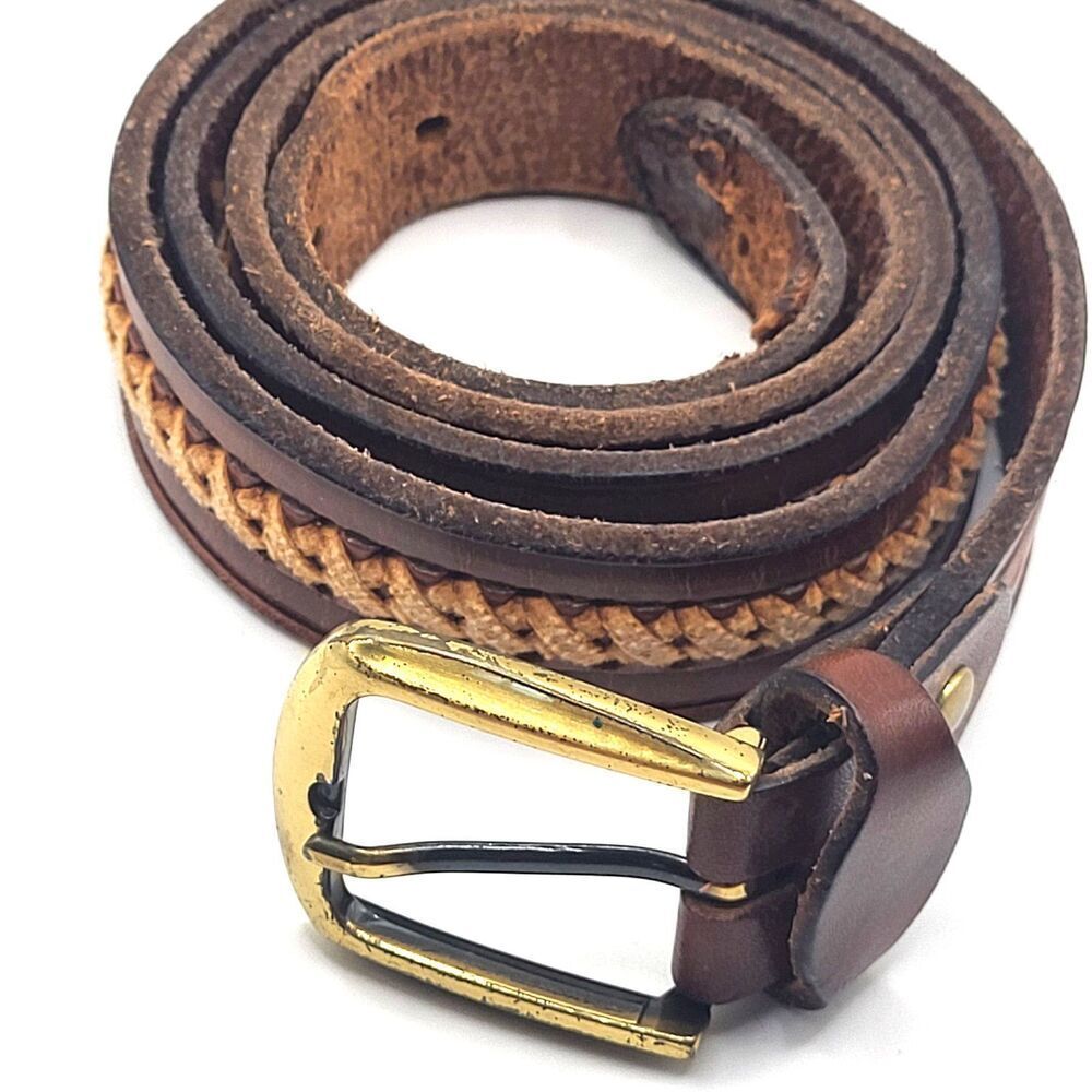 Vintage Spain Full Grain Leather Belt with Cross Hatching Details 36in to 40 in